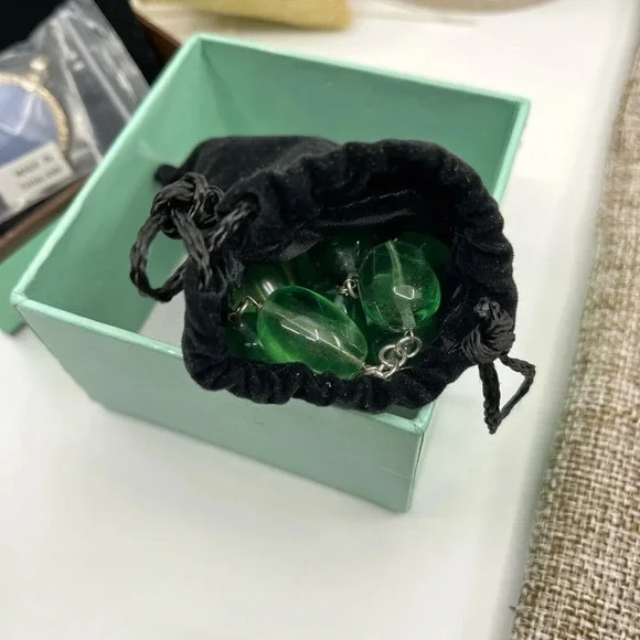 Vintage Signed Gerard Yosca Green Stone Necklace & Blue Chalcedony Pendant - Picture 14 of 16